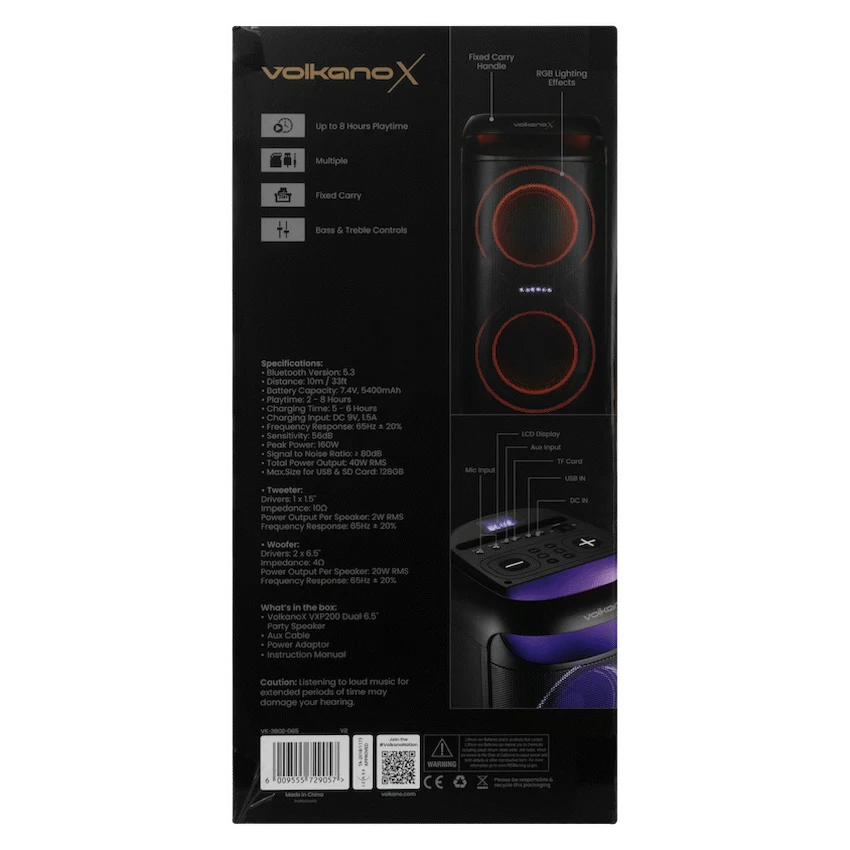 VolkanoX VXP200 Dual 6.5" Party Speaker  - Black