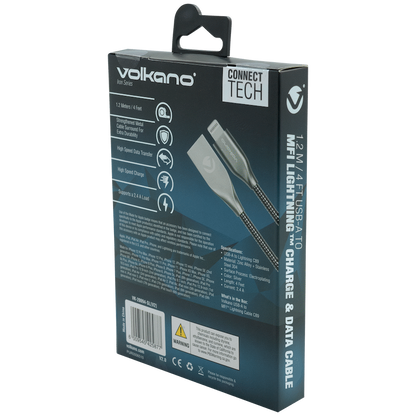 Volkano Iron Series Round Metallic Spring MFI Lightning Cable 1.2m - Silver