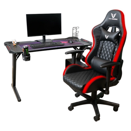 Fortress Gaming Desk with RGB Lights, Cup Holder