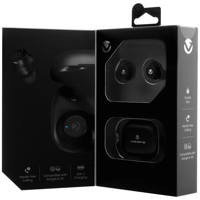 Volkano Taurus Series 2.0 True Wireless Earphones with Charging Case - Black
