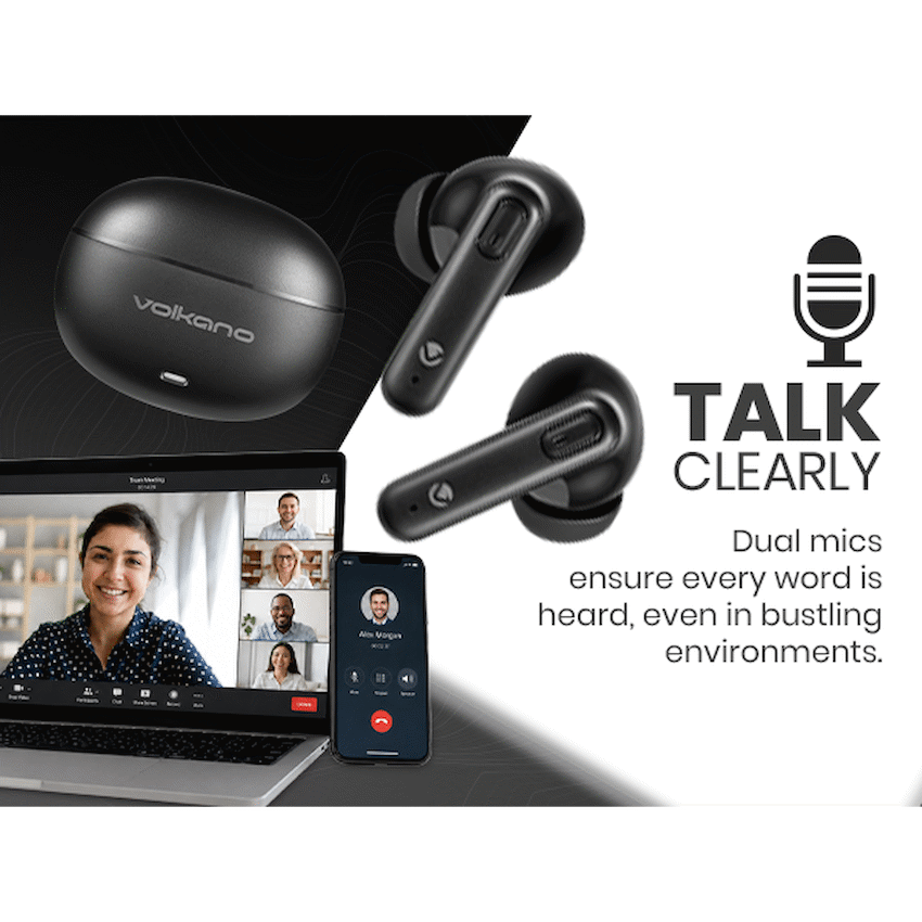 Volkano Pulse Series True Wireless Earphones with Charging Case - Black