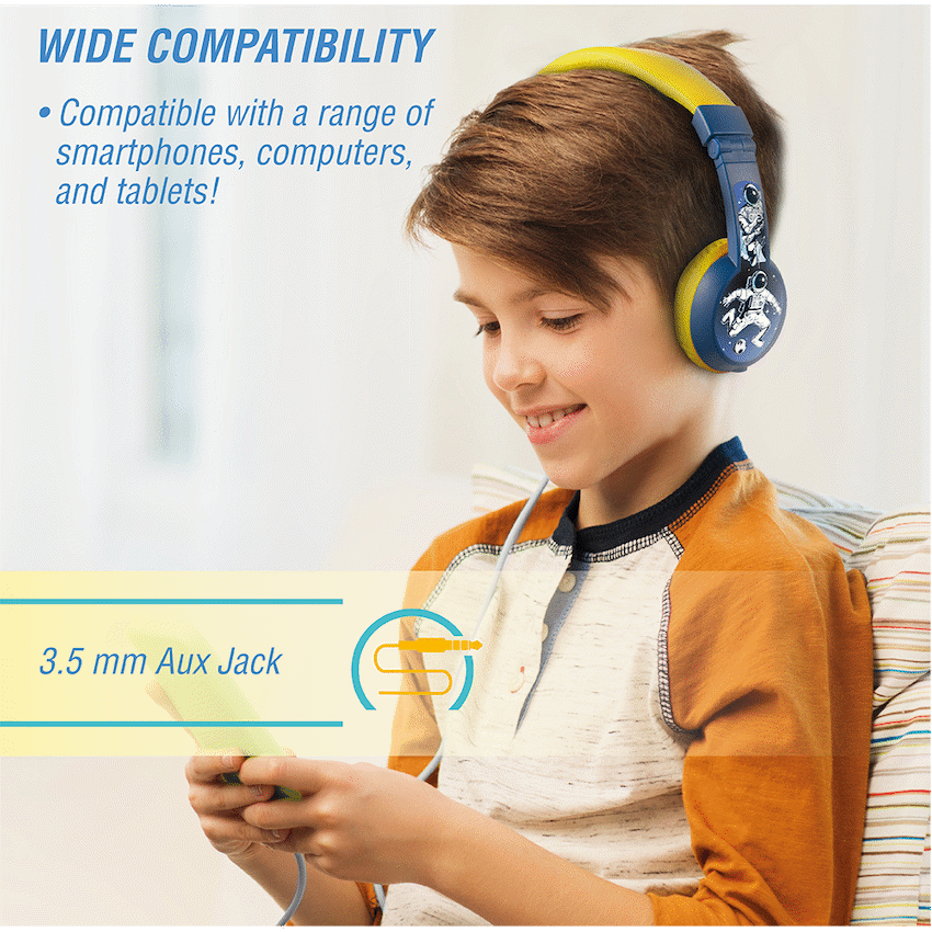 Volkano Sidekick Series Wired Kiddies Headphones with Share Port - Yellow/Blue