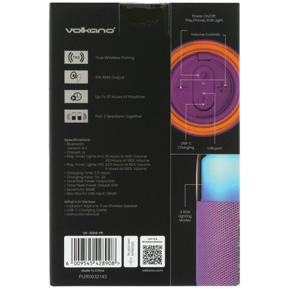 Volkano Neptune Bluetooth Wireless Speaker - Purple