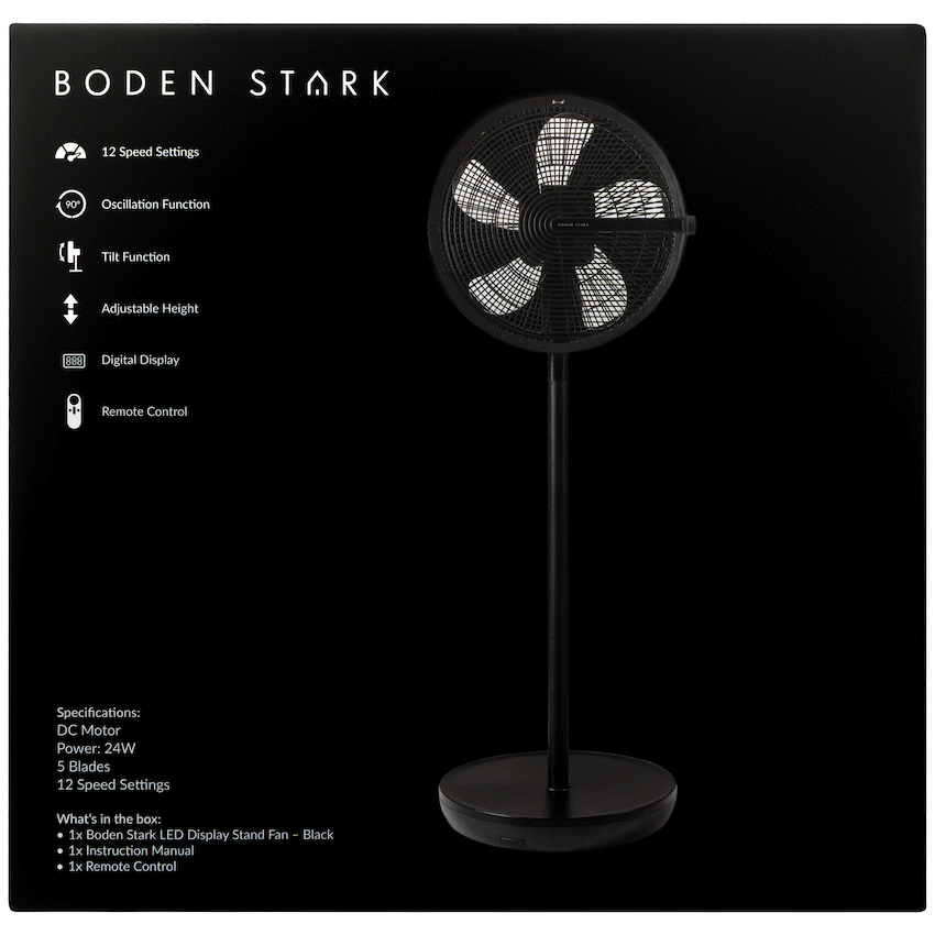 Boden Stark LED Display Stand Fan - Black