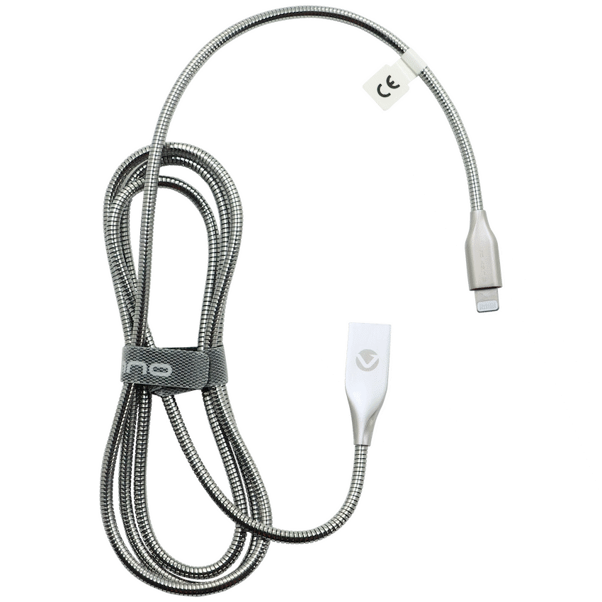 Volkano Iron Series Round Metallic Spring MFI Lightning Cable 1.2m - Silver