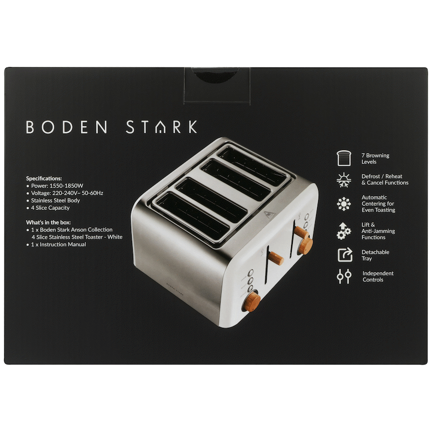Boden Stark Anson Collection 4 Slice SS Toaster White