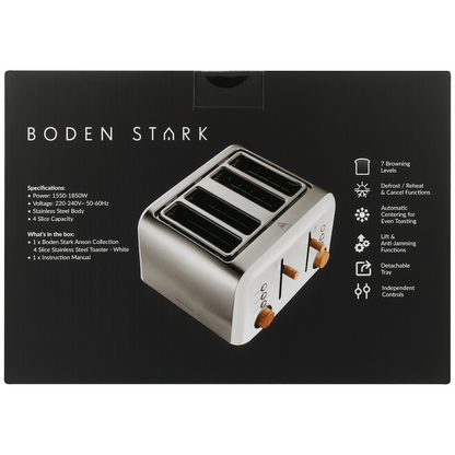 Boden Stark Anson Collection 4 Slice SS Toaster White