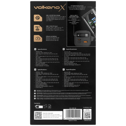 VolkanoX Titan Series - 20 000 mAh - Power Bank with retractable Type-C Cable with Flashlight