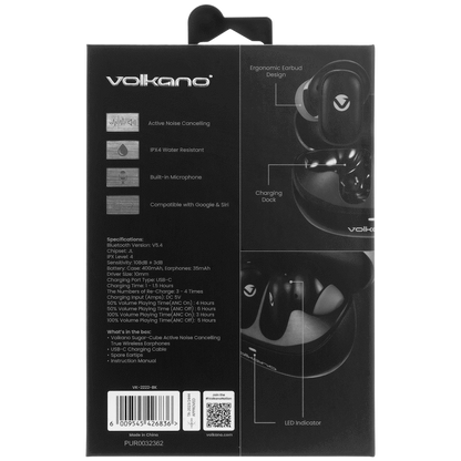 Volkano Sugar-Cube Active Noise Cancelling True Wireless Earphones - Black