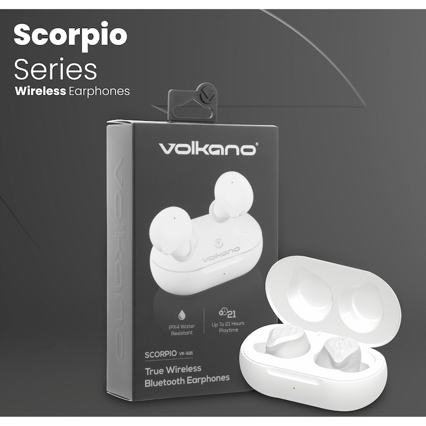 Volkano Scorpio Series True Wireless Earphones - White