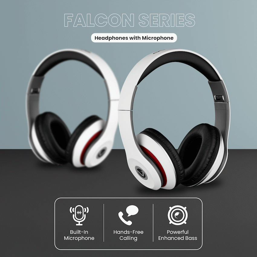 Volkano Falcon Series Headphones with Microphone - White