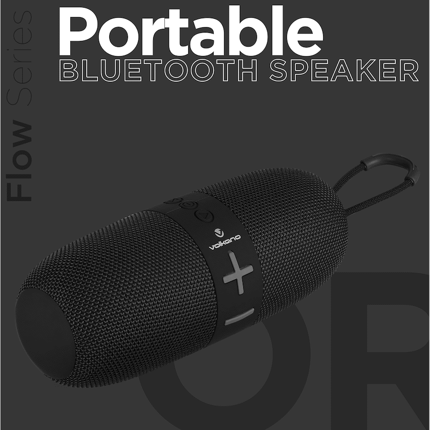 Volkano Flow Series Portable Bluetooth Speaker - Black with Grey Buttons