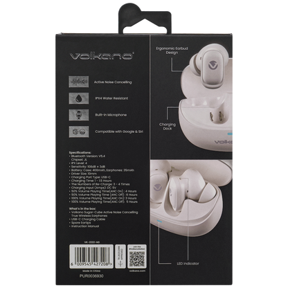 Volkano Sugar-Cube Active Noise-Cancelling True Wireless Earphones - Nude