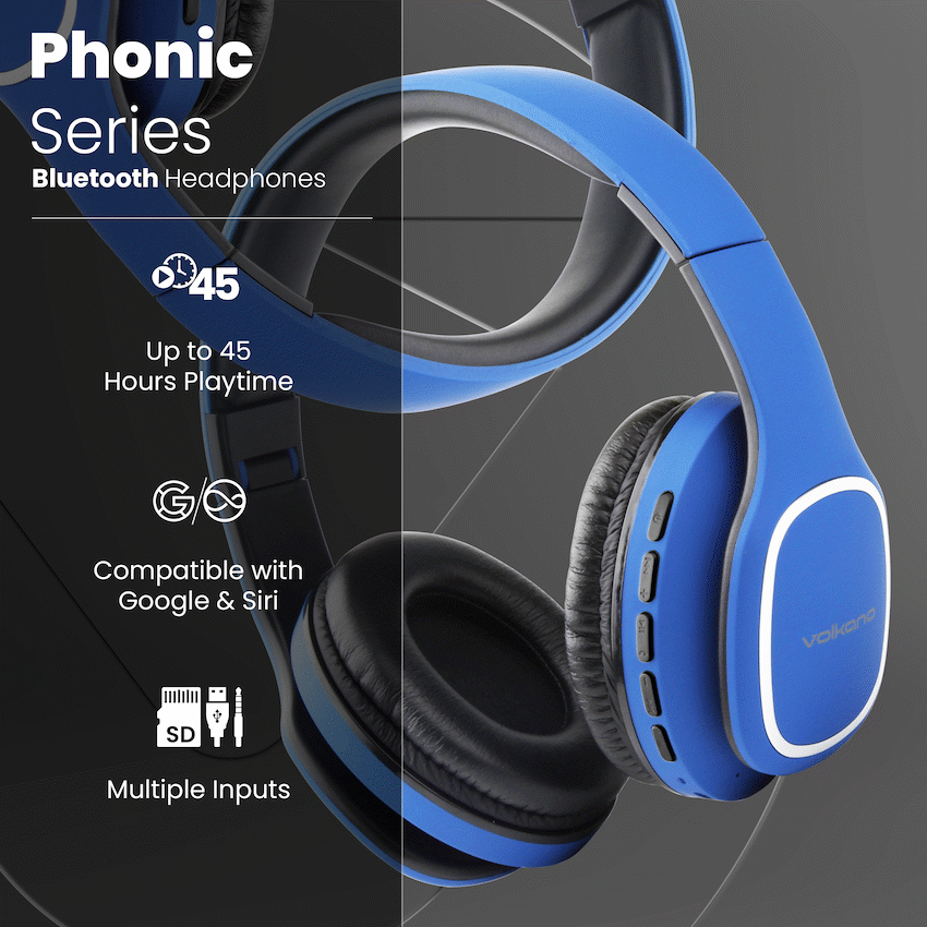 Volkano Phonic Series Bluetooth Full Size Headphones - Blue