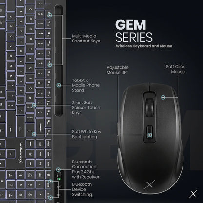 VolkanoX Gem Bluetooth Wireless Keyboard and Mouse - Black