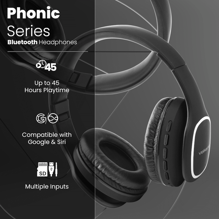 Volkano Phonic Series Bluetooth Full Size Headphones - Black