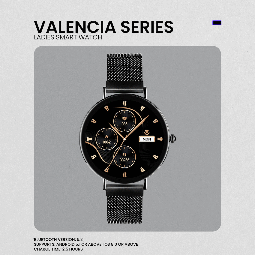 Volkano Valencia Series Ladies Smart Watch - Black