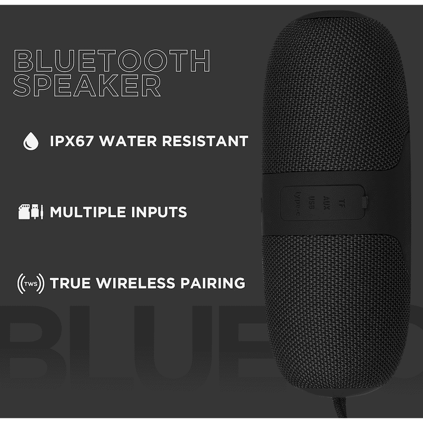 Volkano Flow Series Portable Bluetooth Speaker - Black with Grey Buttons