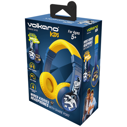 Volkano Sidekick Series Wired Kiddies Headphones with Share Port - Yellow/Blue