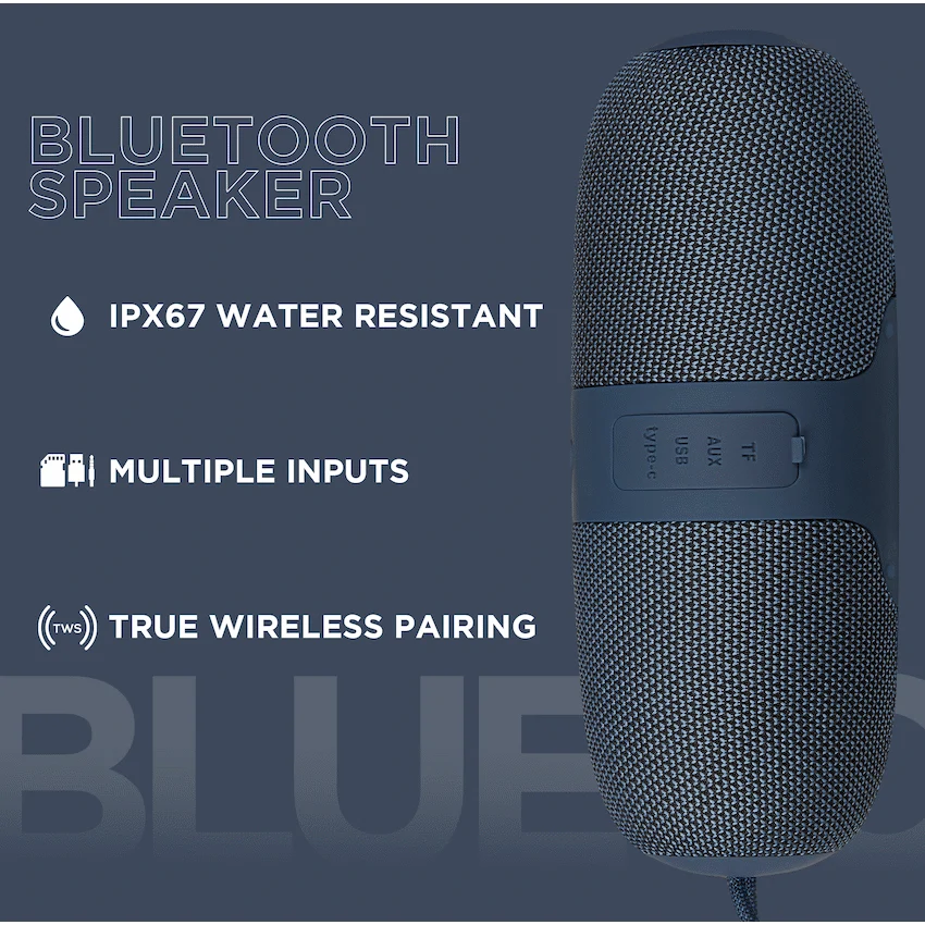 Volkano Flow Series Portable Bluetooth Speaker - Blue with Blue Buttons