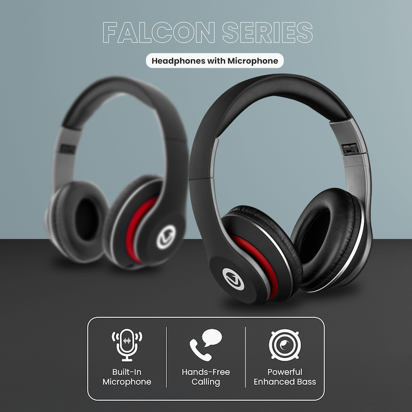 Volkano Falcon Headphones with Microphone - Black