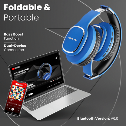 Volkano Phonic Series Bluetooth Full Size Headphones - Blue