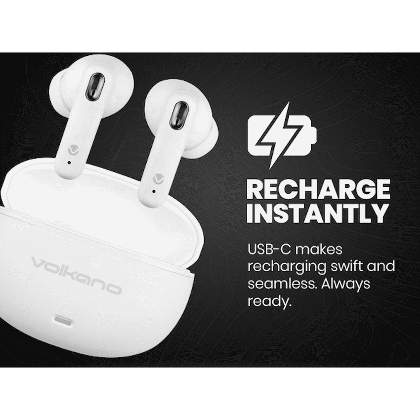 Volkano Pulse Series True Wireless Earphones with Charging Case - White
