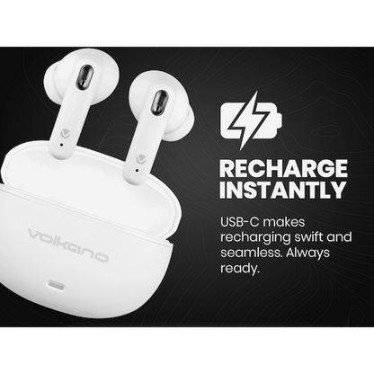 Volkano Pulse Series True Wireless Earphones with Charging Case - White