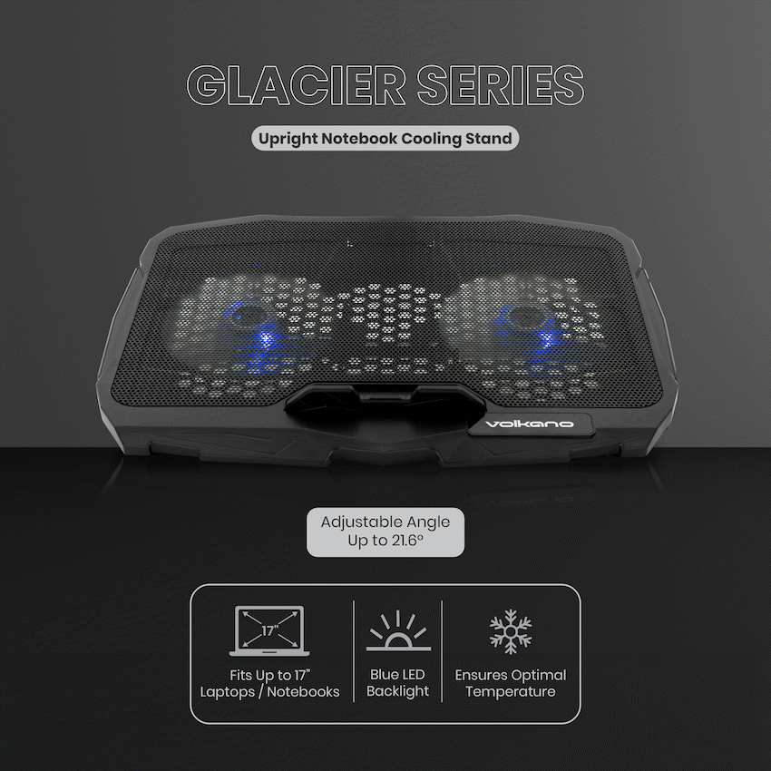 Volkano Glacier Series Upright Notebook Cooling Stand with Dual Fans