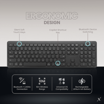VolkanoX Ignite Bluetooth Wireless Keyboard and Mouse Combo - Graphite