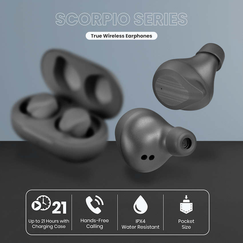 Volkano Scorpio Series True Wireless Earphones - Black