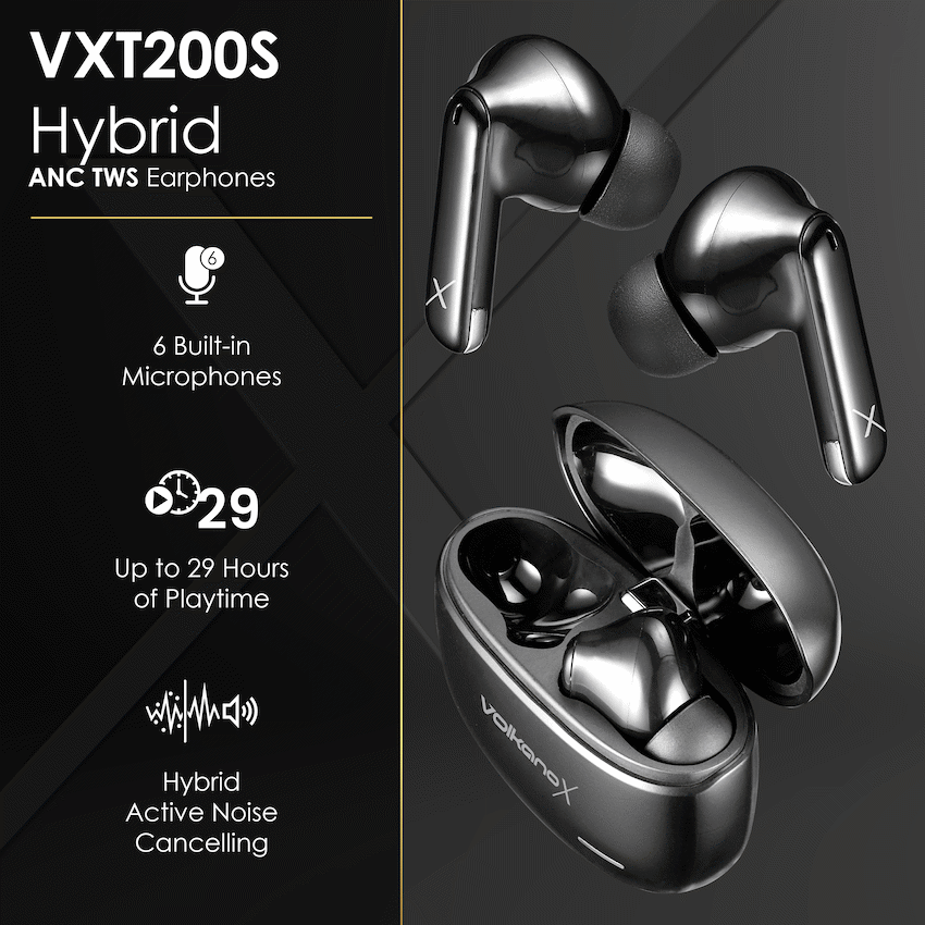VolkanoX VXT200S Hybrid ANC TWS Earphones - Black