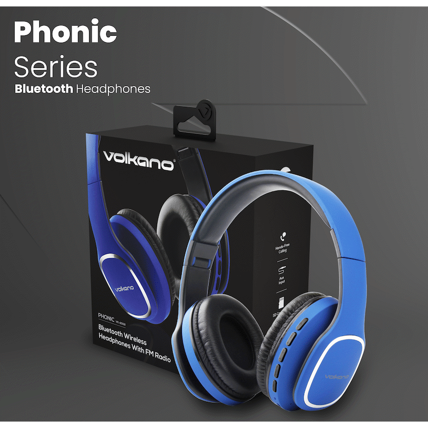 Volkano Phonic Series Bluetooth Full Size Headphones - Blue