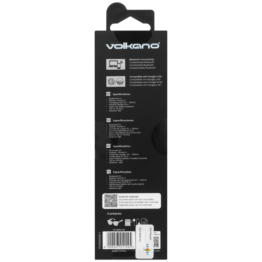 Volkano Sonique Series Bluetooth Audio Glasses - Dark Lenses