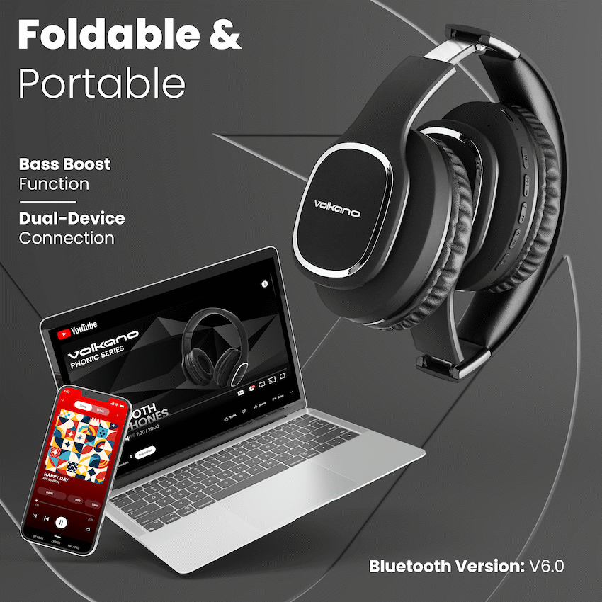 Volkano Phonic Series Bluetooth Full Size Headphones - Black