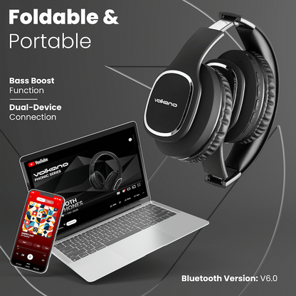 Volkano Phonic Series Bluetooth Full Size Headphones - Black