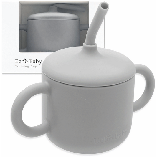 Echo Baby Silicone Training Cup with Straw - Stone