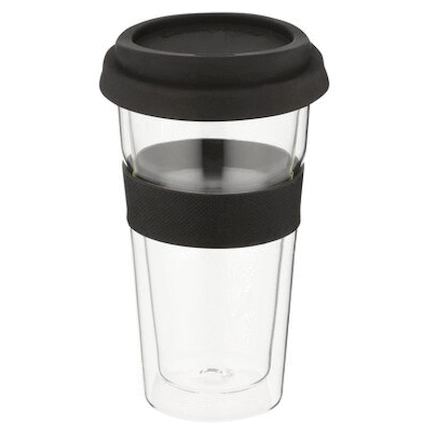 Snappy Thermal Glass Tumbler 400ml Black ( Order in Qty of 6)
