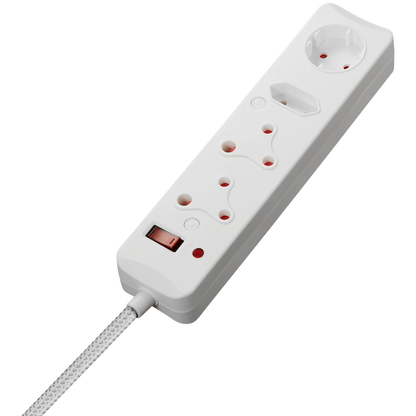 Switched 4-Way Surge-Protected Multiplug 3m Braided Cord - White