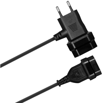 Switched Easy Cable Extender 2-Pin Euro to T-Shape AC 2-Pin Euro Socket 2m - Black
