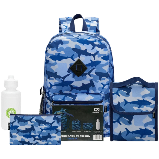 Quest 4-Piece Backpack Set Shark Camo Blue