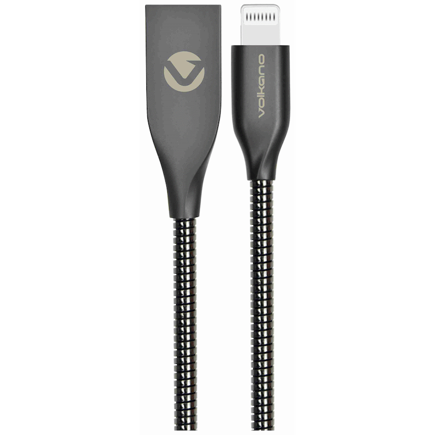 Volkano Iron Series Round Metallic Spring MFI Lightning Cable 6ft - Gun Metal