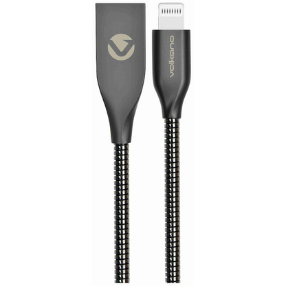 Volkano Iron Series Round Metallic Spring MFI Lightning Cable 6ft - Gun Metal