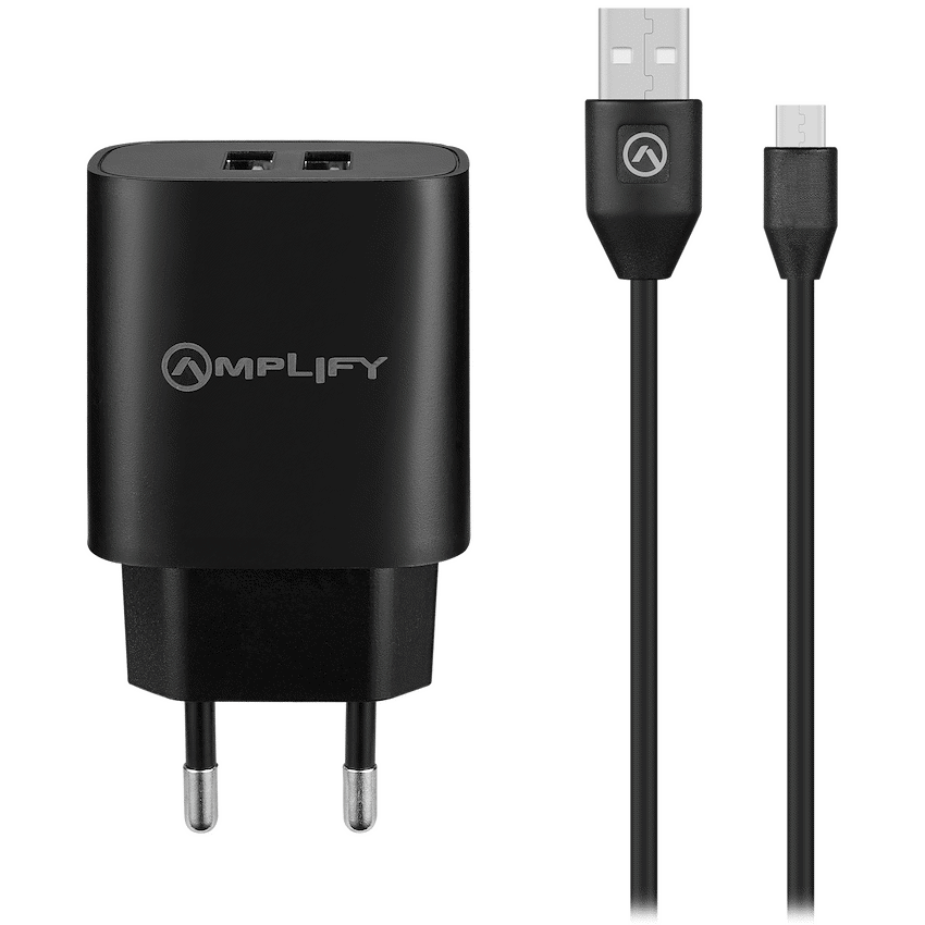 Amplify Dual USB A Wall Charger with USB A to Micro USB - Black