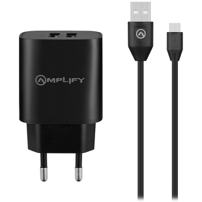 Amplify Dual USB A Wall Charger with USB A to Micro USB - Black