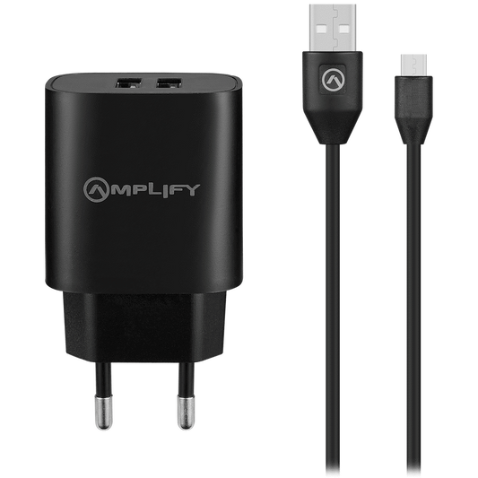 Amplify Dual USB A Wall Charger with USB A to Micro USB - Black