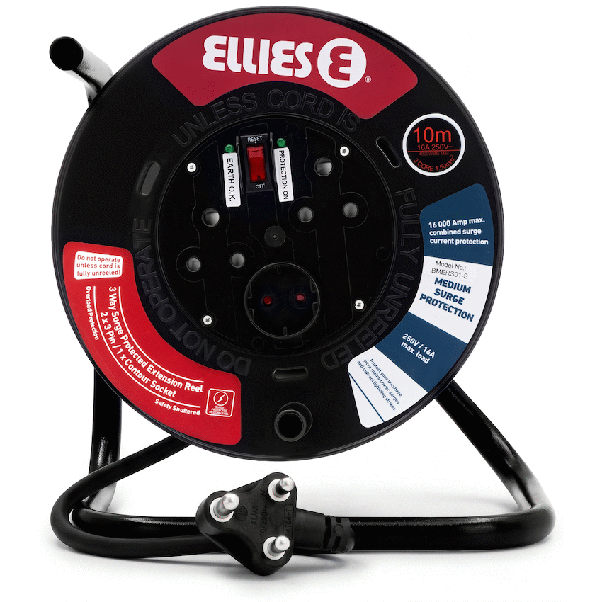 Ellies Heavy Duty Surge Protected Extension Reel 10m - BK