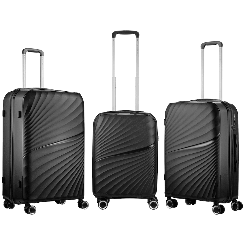 Travelwize Quartz PP 4-Wheels Spinner 3Pc Luggage Set Black