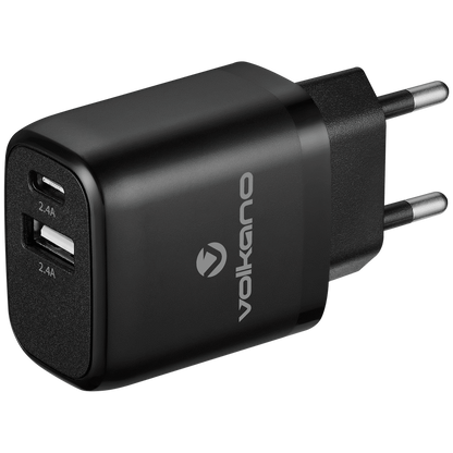 Volkano Volt-C Series Dual USB and USB-C Wall Charger with USB to USB-C Cable Included