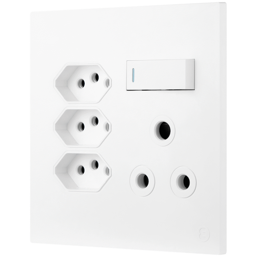 Ellies 4 Way (1x 3 Pin; 3x SANS 164-2) Single Switch Socket 4x4 (100mmx100mm) -WT